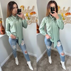 Vintage Lady Manhattan dapper sage green neck tie button down size 8